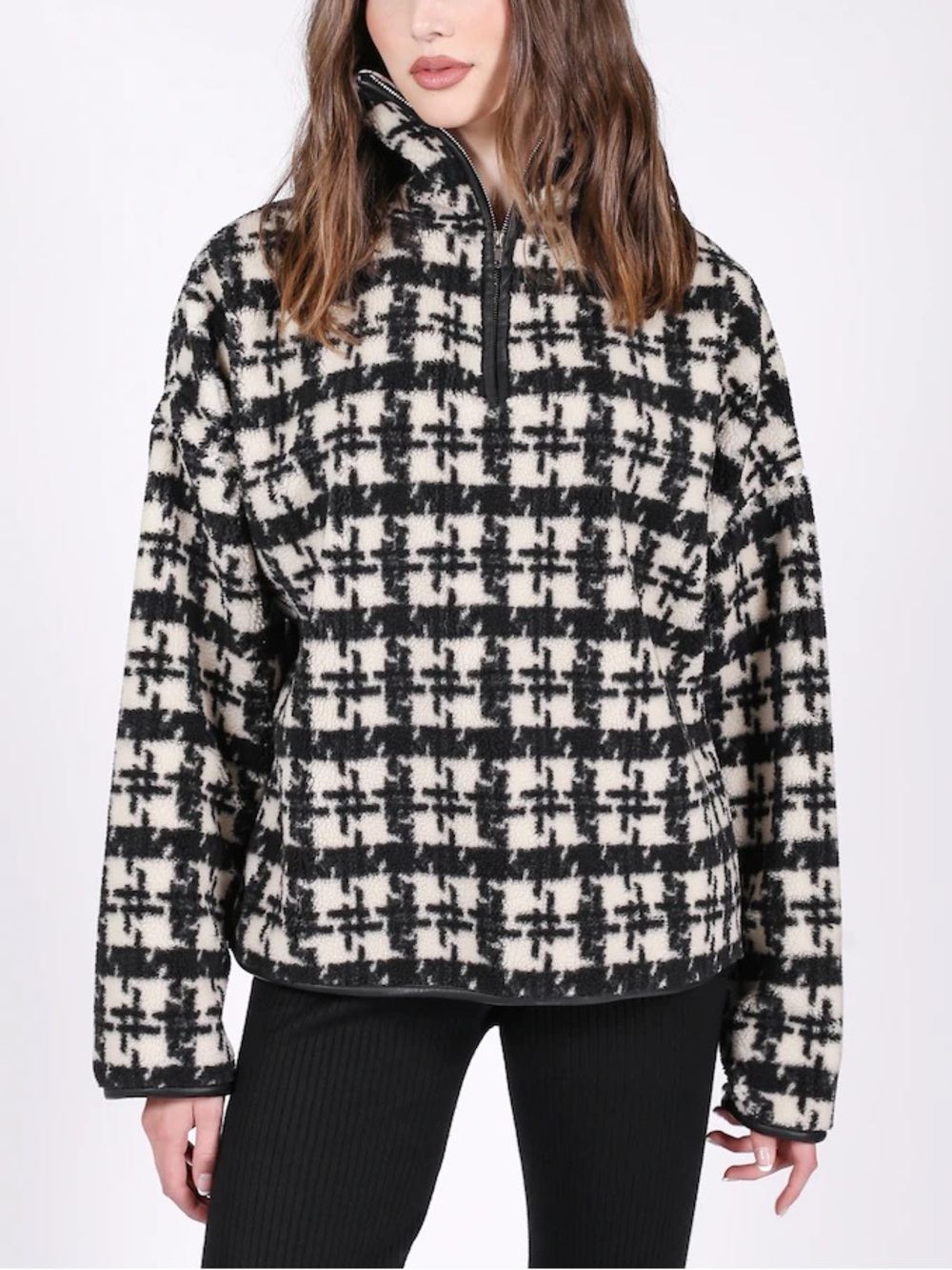 BRUNETTE THE LABEL Half Zip Sherpa Sweater